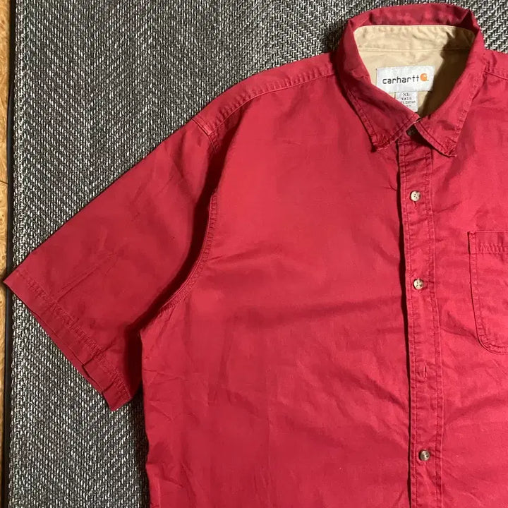[SOLD OUT] 칼하트 레드 코튼 반팔 셔츠 XL TALL