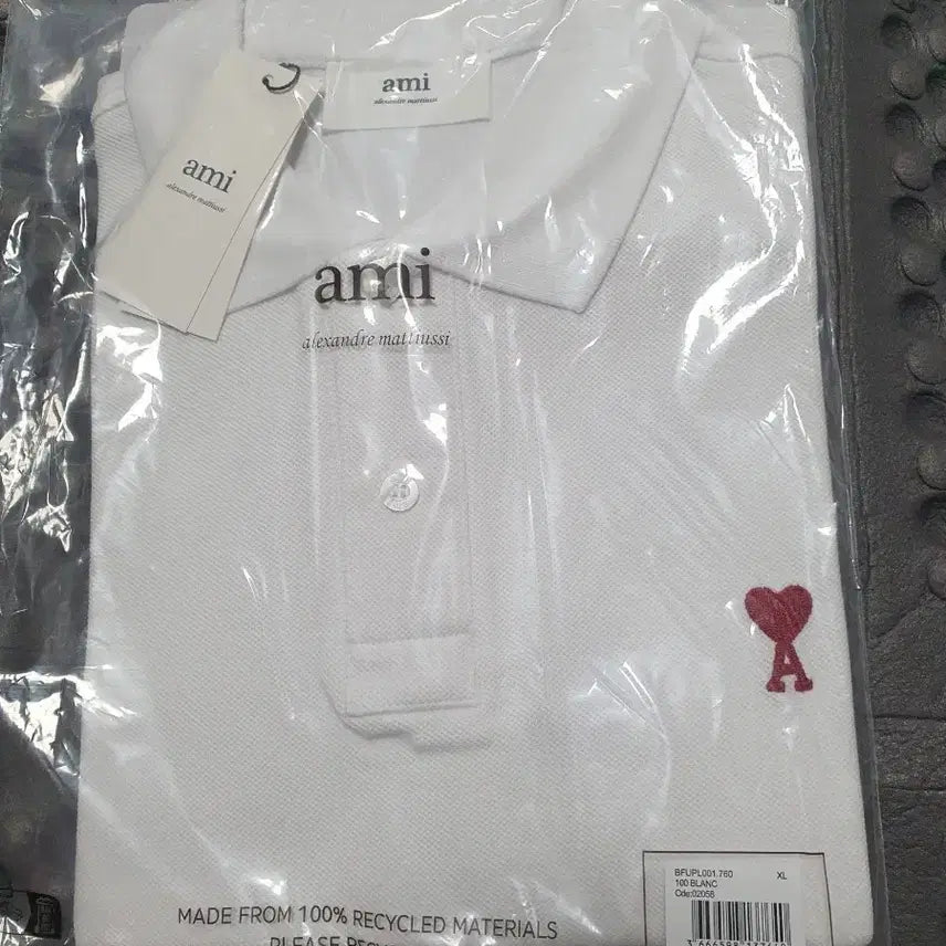 [BUNJANG] Ami White Heart Logo Polo Shirt XL / 아미 화이트 하트 로고 폴로 XL