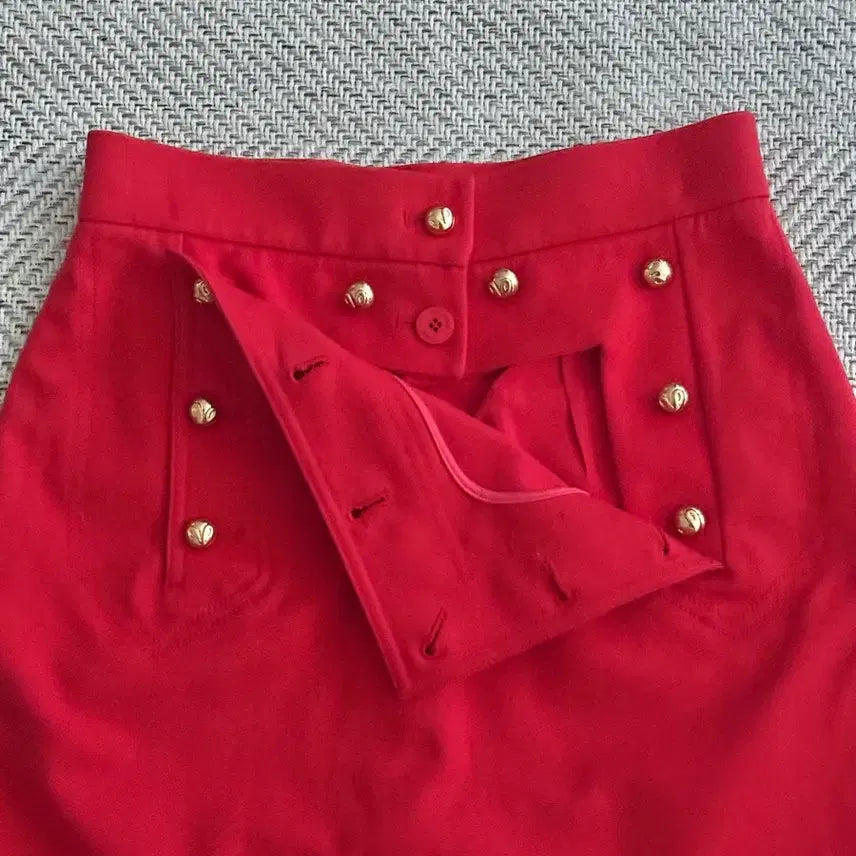 [BUNJANG] Lucky Chouette Red Skirt &amp; Pink Cable Knit Cardigan Set / 럭키슈에뜨 레드 스커트+ 예쁜 핑크색 케이블 니트 가디건 세트