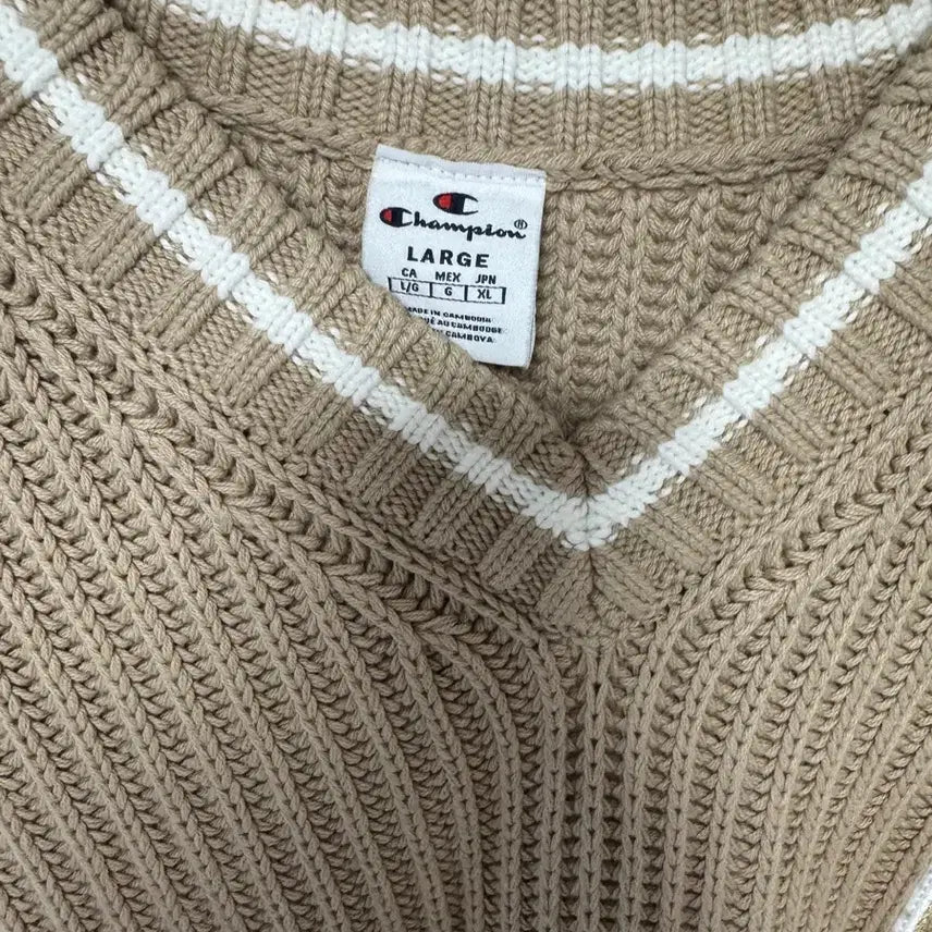 [BUNJANG] Champion V-Neck Knit Beige L / 챔피온 브이넥 니트 베이지 L