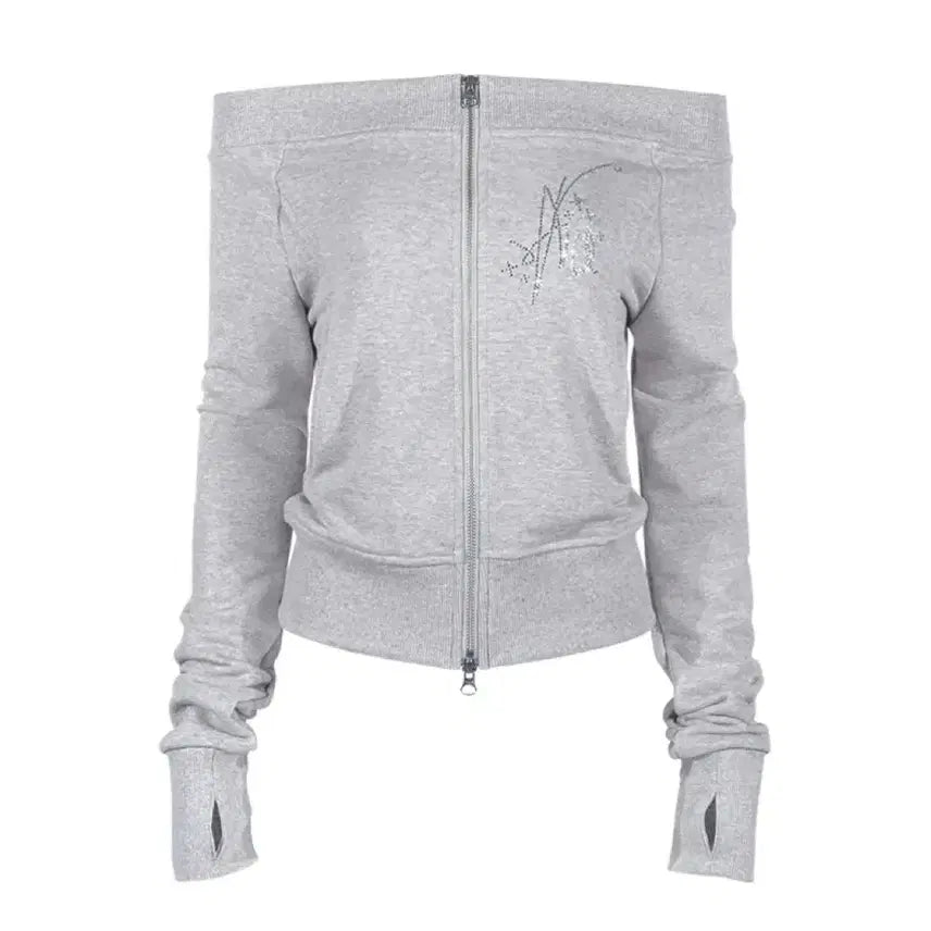 [BUNJANG] Another A Off-Shoulder Slim Zip-Up Mélange Grey / 어나더에이 오프숄더 슬림 집업 메란지 그레이