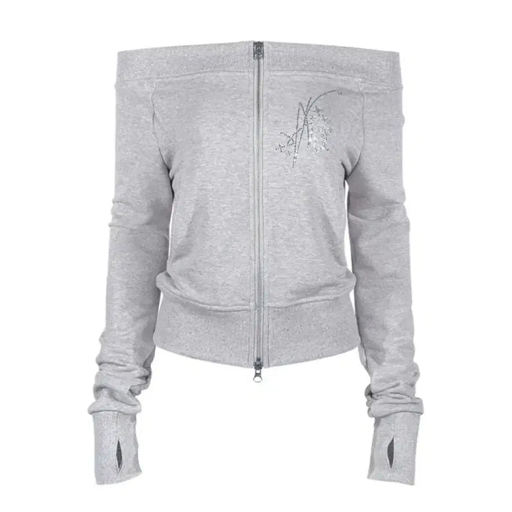 [BUNJANG] Another A Off-Shoulder Slim Zip-Up Mélange Grey / 어나더에이 오프숄더 슬림 집업 메란지 그레이