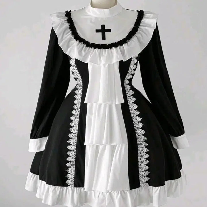 [BUNJANG] Gothic Lolita Frill Mini Dress Set / 고딕 프릴 로리타 원피스 3종