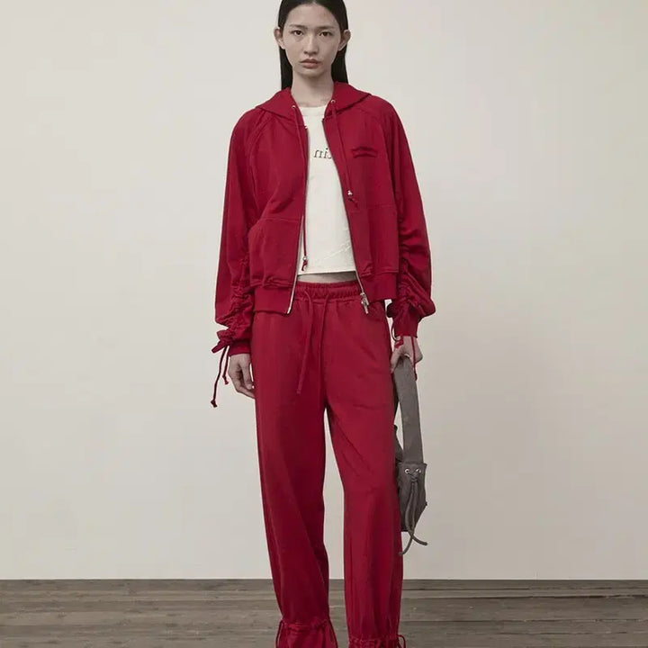 [SOLD OUT] 마땡킴 스트링 디테일 후드집업 셋업 s