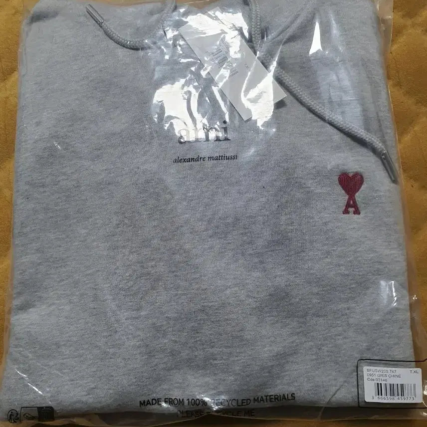 [BUNJANG] AMI Small Logo Hoodie Gray XL / 아미 스몰 로고 후드티 그레이 XL