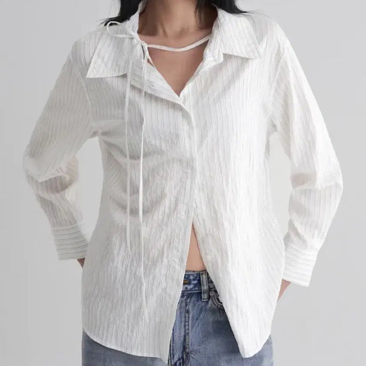[BUNJANG] 8 Seconds Striped Ribbon Shirt / 새상품(택있음) 에잇세컨즈 스트라이프 리본 셔츠