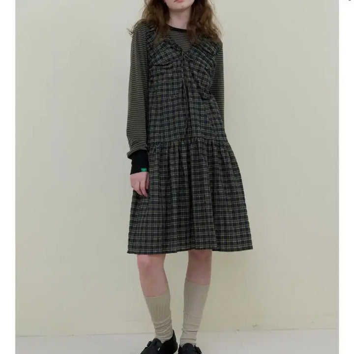 [BUNJANG] No Contents Check Bending Sleeveless Dress - Khaki / (새상품)노컨텐츠 체크 밴딩 슬리브리스 원피스 _ 카키