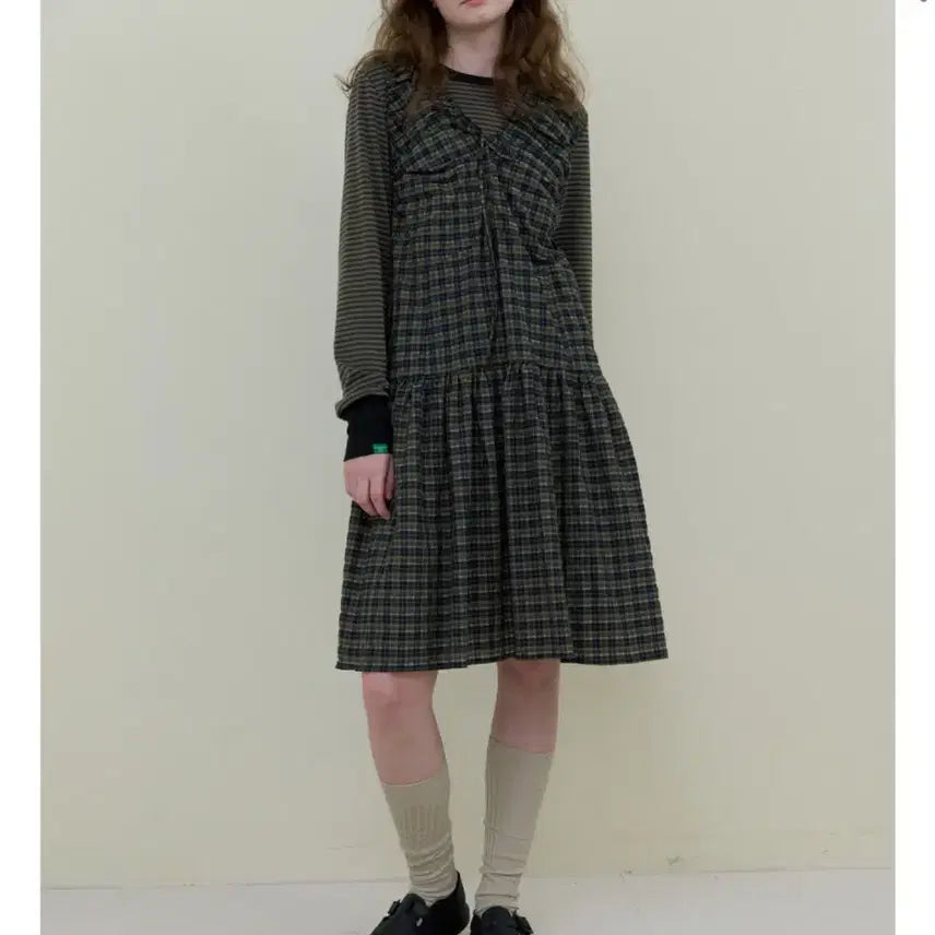[BUNJANG] No Contents Check Bending Sleeveless Dress - Khaki / (새상품)노컨텐츠 체크 밴딩 슬리브리스 원피스 _ 카키