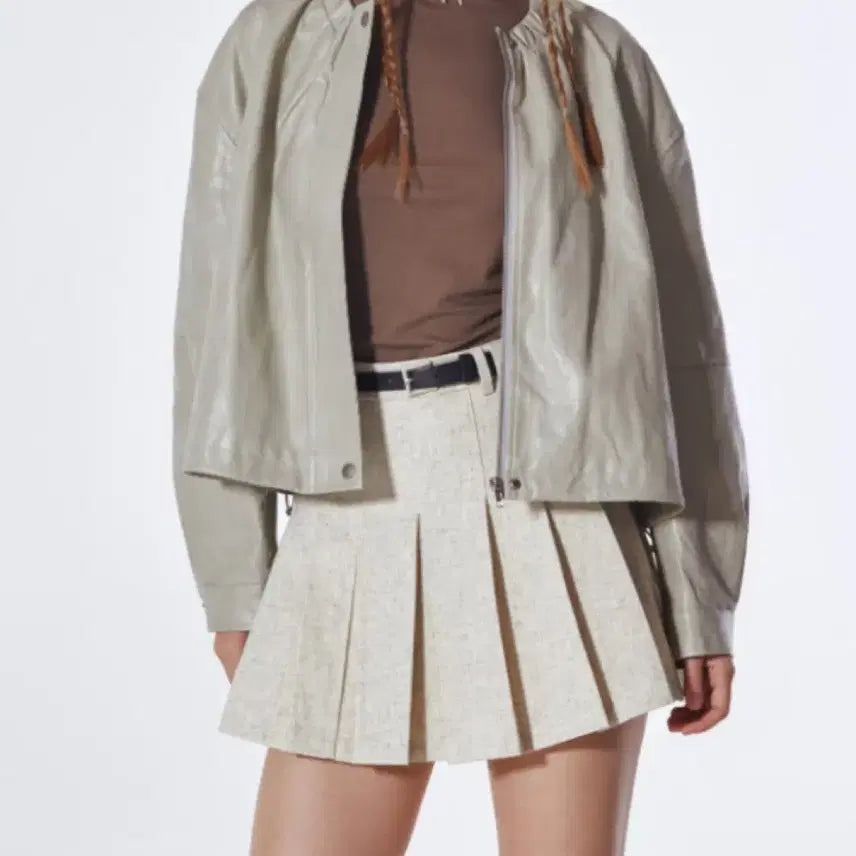 [BUNJANG] Coolkitten Neck Band Leather Jumper (Gray) - Free Size / 쿨키튼 넥 밴드 레더 점퍼(그레이) Free