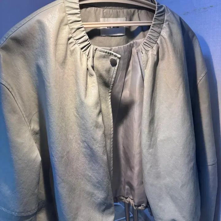 [BUNJANG] Coolkitten Neck Band Leather Jumper (Gray) - Free Size / 쿨키튼 넥 밴드 레더 점퍼(그레이) Free