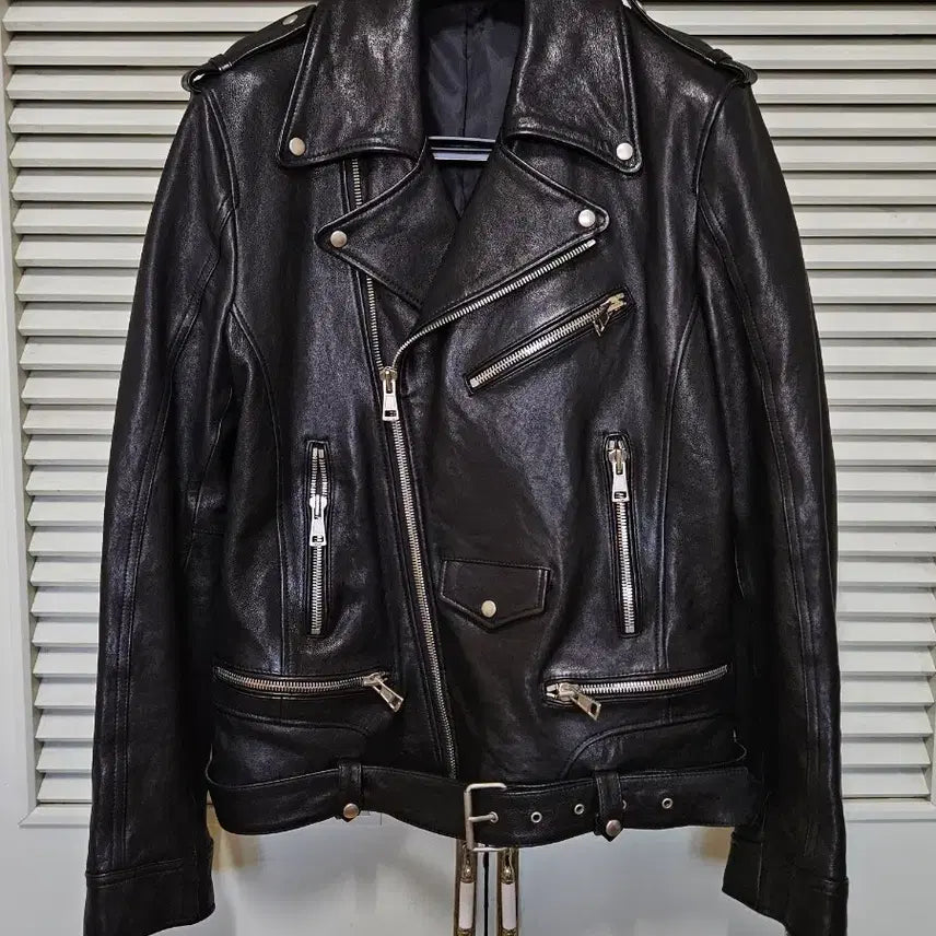 [BUNJANG] Italy Lambskin Leather Rider Jacket Black 100 Size / 이태리 램스킨 가죽 라이더 자켓 블랙 ITALY 양가죽 제품 100사이즈