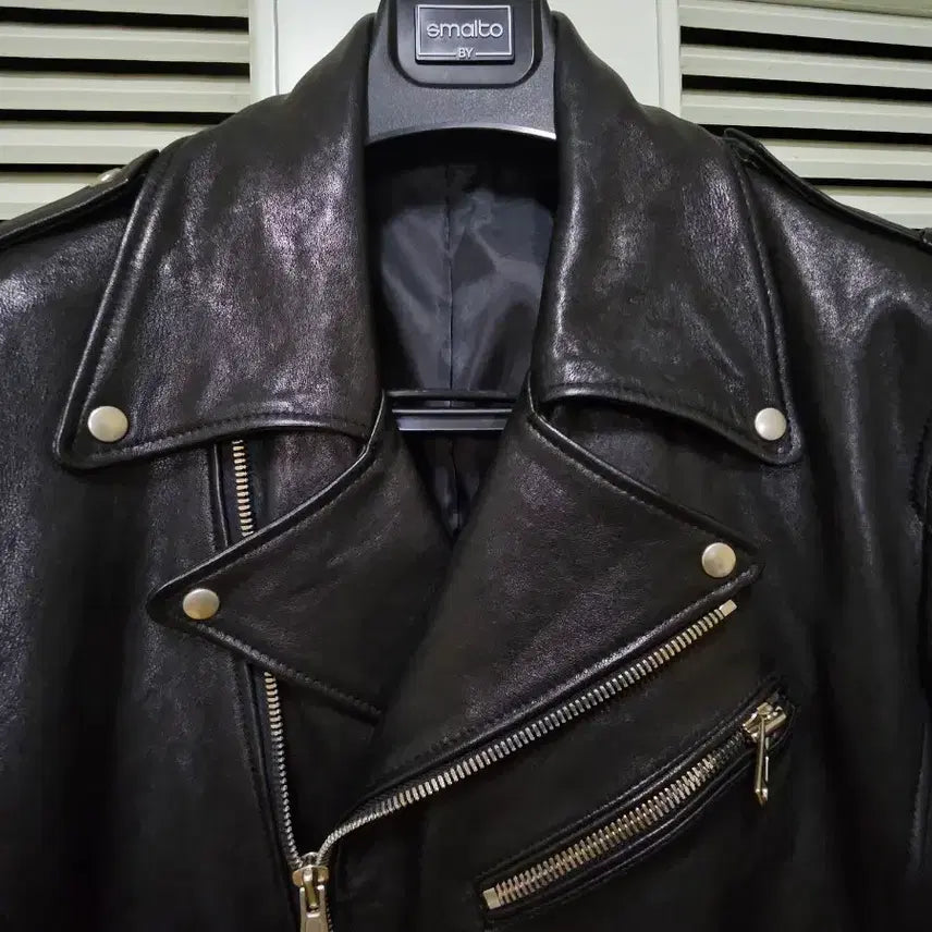 [BUNJANG] Italy Lambskin Leather Rider Jacket Black 100 Size / 이태리 램스킨 가죽 라이더 자켓 블랙 ITALY 양가죽 제품 100사이즈