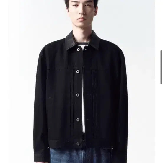 [BUNJANG] In Silence Lambskin Collar Denim Jacket Black XL / 인사일런스 램스킨 칼라 데님 자켓 블랙 XL