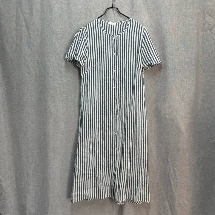 [BUNJANG] D.AMBER Striped Linen Blend Long Dress Size 66 / [66] D.AMBER 스트라이프 린넨 아사면 반팔 롱 원피스
