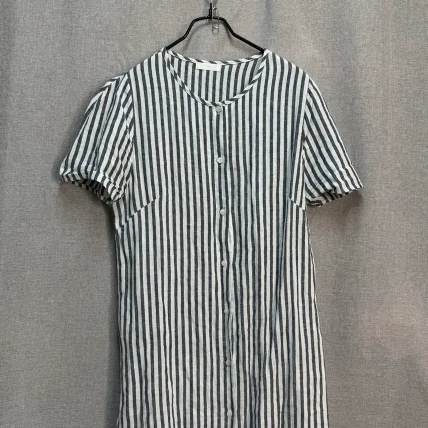 [BUNJANG] D.AMBER Striped Linen Blend Long Dress Size 66 / [66] D.AMBER 스트라이프 린넨 아사면 반팔 롱 원피스