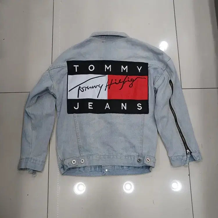 [BUNJANG] Vintage Light Wash Denim Jacket / 약95사이즈 연청 청자켓 팔뒤지퍼장식 등 영어로고 포인트 빈티지 중고