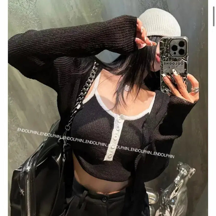 [BUNJANG] Endorphin Color Block Line Tank Top and Cardigan Set / 엔돌핀 배색 라인 나시 가디건 세트