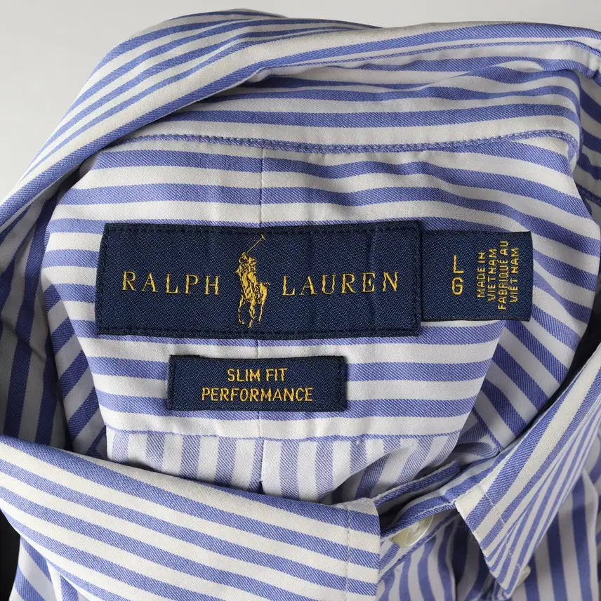 [BUNJANG] Polo Ralph Lauren Slim Fit Performance Blue Stripe Shirt / 폴로 랄프 로렌 슬림핏 퍼포먼스 블루  스트라이프 셔츠