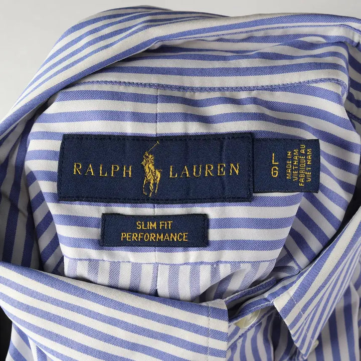 [BUNJANG] Polo Ralph Lauren Slim Fit Performance Blue Stripe Shirt / 폴로 랄프 로렌 슬림핏 퍼포먼스 블루  스트라이프 셔츠