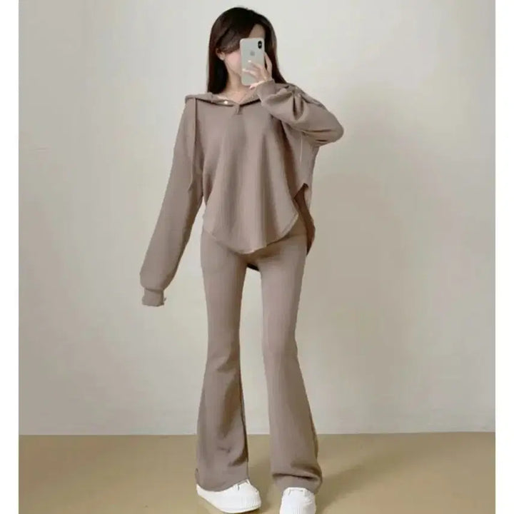 [SOLD OUT] 굴림 후드 티셔츠 + 부츠컷 세트