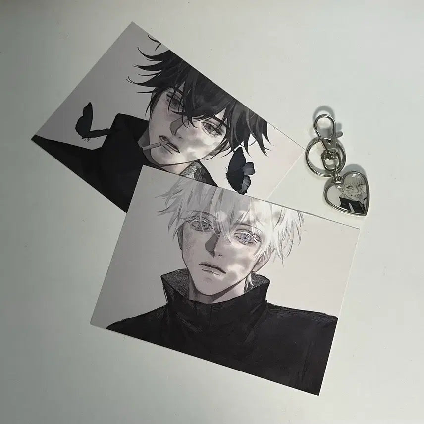 [BUNJANG] Jujutsu Kaisen Gojo Megumi Postcard &amp; Keychain Set / 주술회전 고죠 메구미 엽서 키링 텐케이스