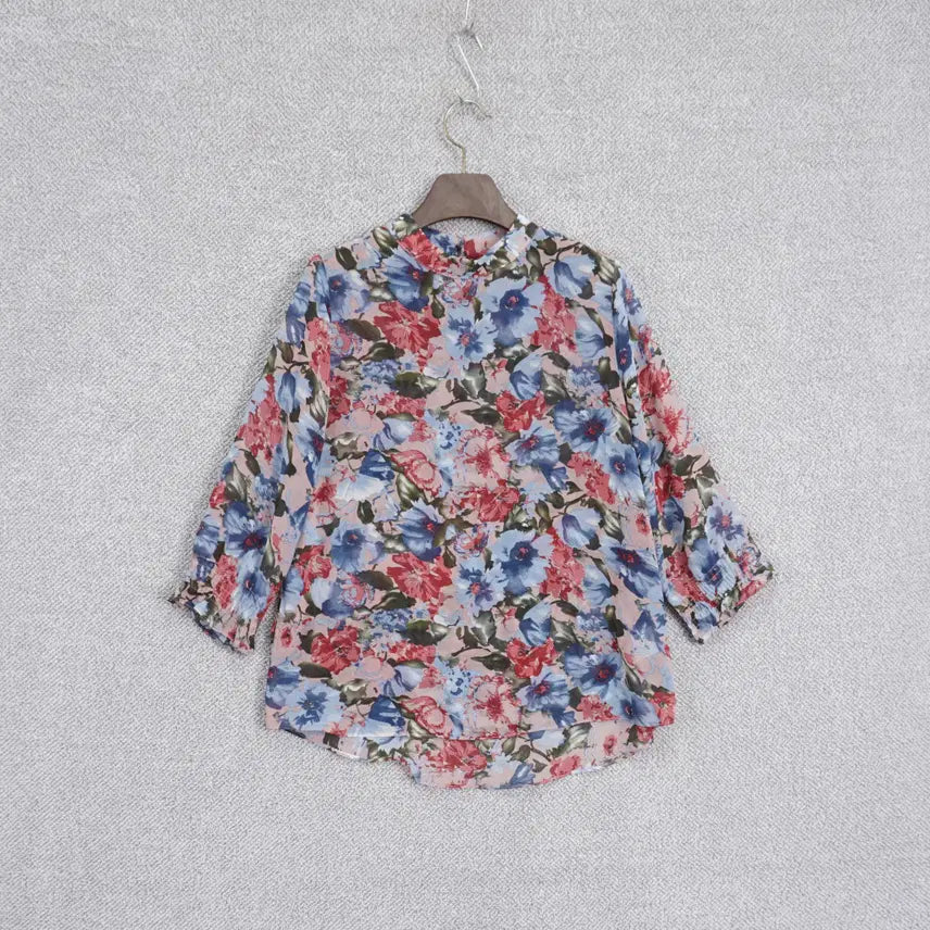 [BUNJANG] Soie Pink Flower 7/10 Sleeve Chiffon Blouse Size 55 / 소시에 핑크 플라워 7부소매 쉬폰 블라우스 55size