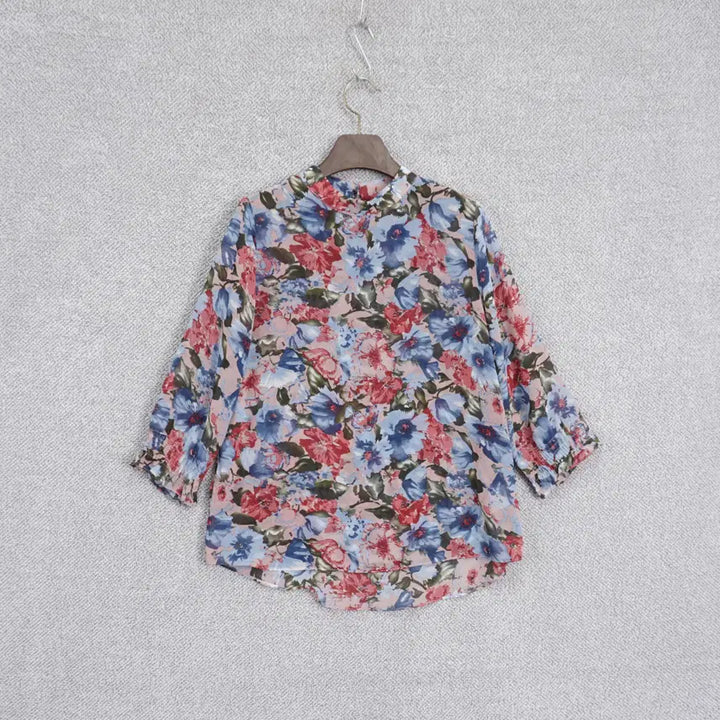 [BUNJANG] Soie Pink Flower 7/10 Sleeve Chiffon Blouse Size 55 / 소시에 핑크 플라워 7부소매 쉬폰 블라우스 55size