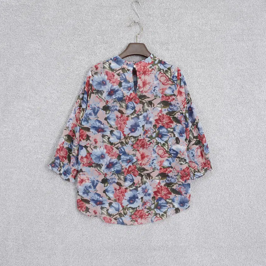 [BUNJANG] Soie Pink Flower 7/10 Sleeve Chiffon Blouse Size 55 / 소시에 핑크 플라워 7부소매 쉬폰 블라우스 55size