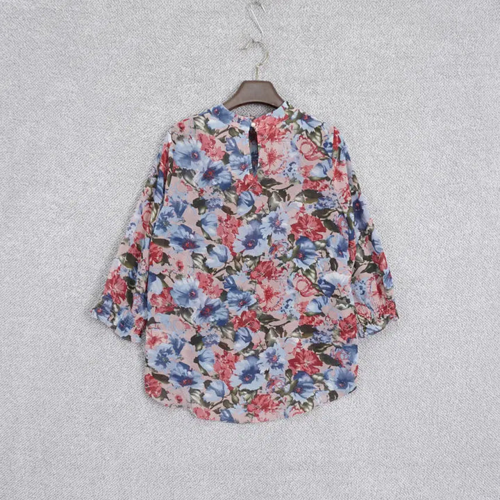 [BUNJANG] Soie Pink Flower 7/10 Sleeve Chiffon Blouse Size 55 / 소시에 핑크 플라워 7부소매 쉬폰 블라우스 55size