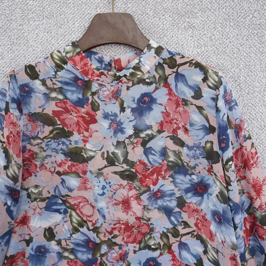 [BUNJANG] Soie Pink Flower 7/10 Sleeve Chiffon Blouse Size 55 / 소시에 핑크 플라워 7부소매 쉬폰 블라우스 55size