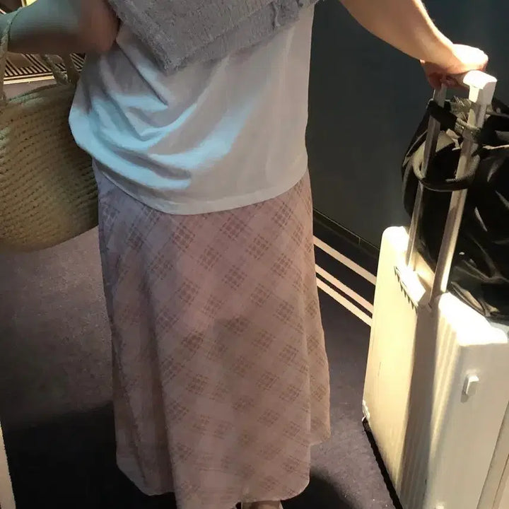 [BUNJANG] Zhenio Pink Check Long Skirt / 제니오 체크 롱 스커트 핑크스커트