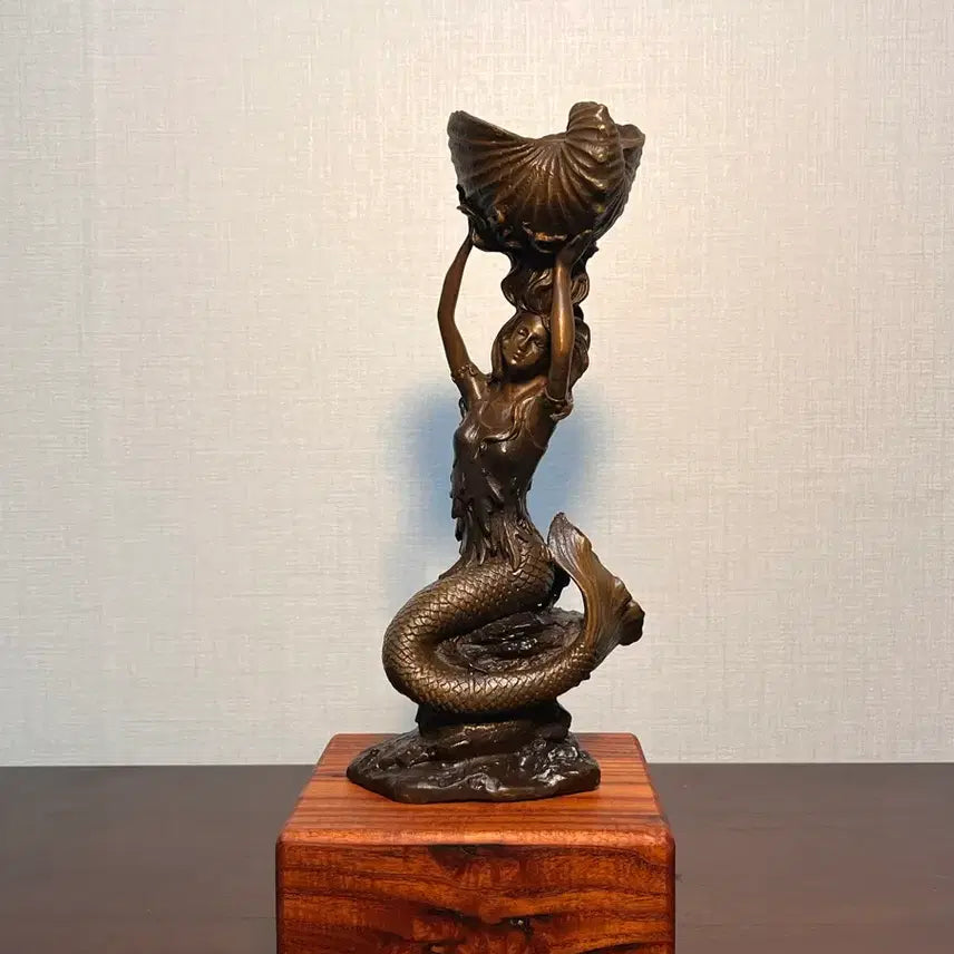 [BUNJANG] Dong Bronze Mermaid Sculpture with Wooden Base / 동브론즈 인어 조각상(원목좌대포함)