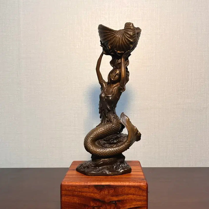 [BUNJANG] Dong Bronze Mermaid Sculpture with Wooden Base / 동브론즈 인어 조각상(원목좌대포함)