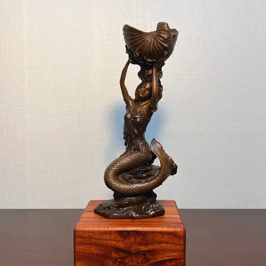 [BUNJANG] Dong Bronze Mermaid Sculpture with Wooden Base / 동브론즈 인어 조각상(원목좌대포함)