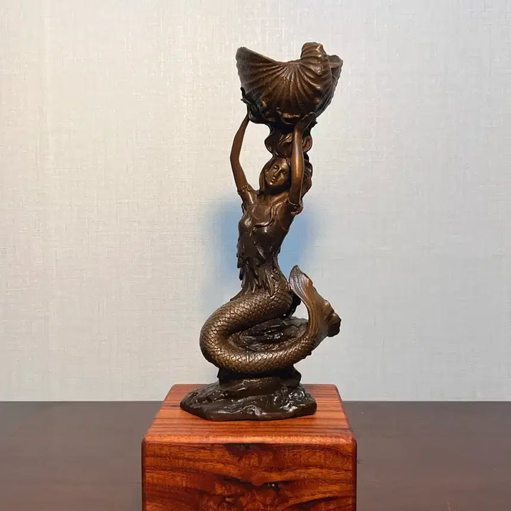 [BUNJANG] Dong Bronze Mermaid Sculpture with Wooden Base / 동브론즈 인어 조각상(원목좌대포함)