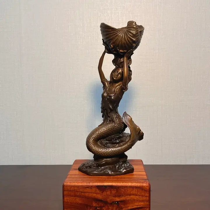 [BUNJANG] Dong Bronze Mermaid Sculpture with Wooden Base / 동브론즈 인어 조각상(원목좌대포함)