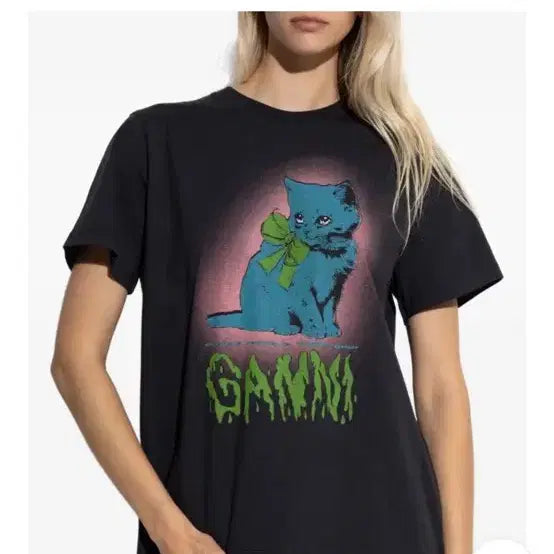 [BUNJANG] GANNI Cat Print T-shirt / 가니 GANNI 고양이 프린팅 반팔 티셔츠