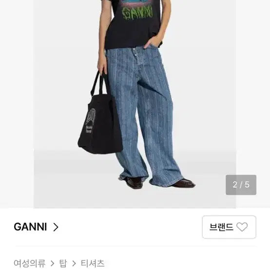 [BUNJANG] GANNI Cat Print T-shirt / 가니 GANNI 고양이 프린팅 반팔 티셔츠
