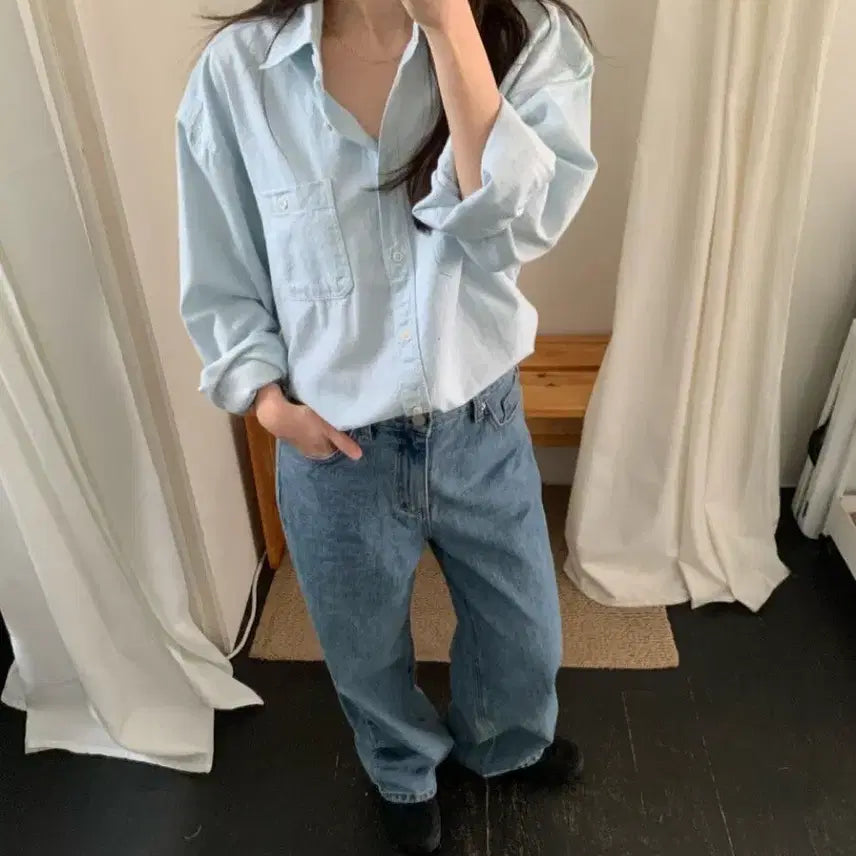 [SOLD OUT] 플라넬  로렌 연청 데님셔츠 새상품