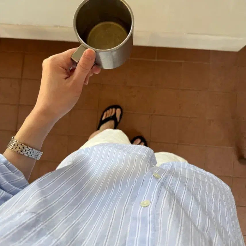 [BUNJANG] Flannel Stripe Shirt, Sky Blue, New / 플라넬 스트라이셔츠 소라 새상품
