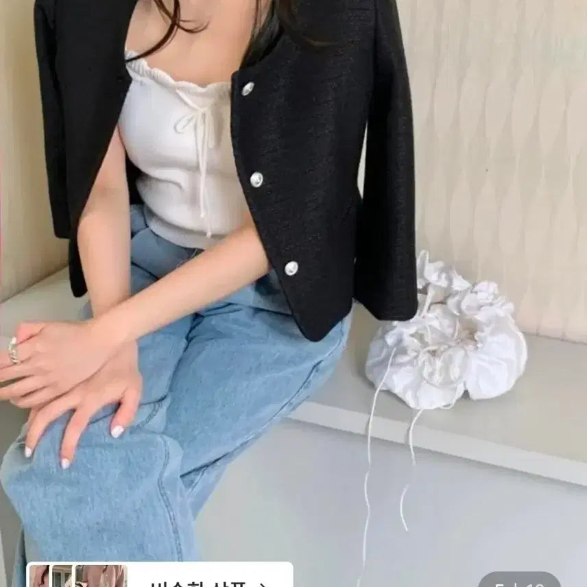 [BUNJANG] Miel Tweed Jacket / 택달린새상품) 미엘 miel 브레스자켓 블랙 노카라 7부 숏 트위드