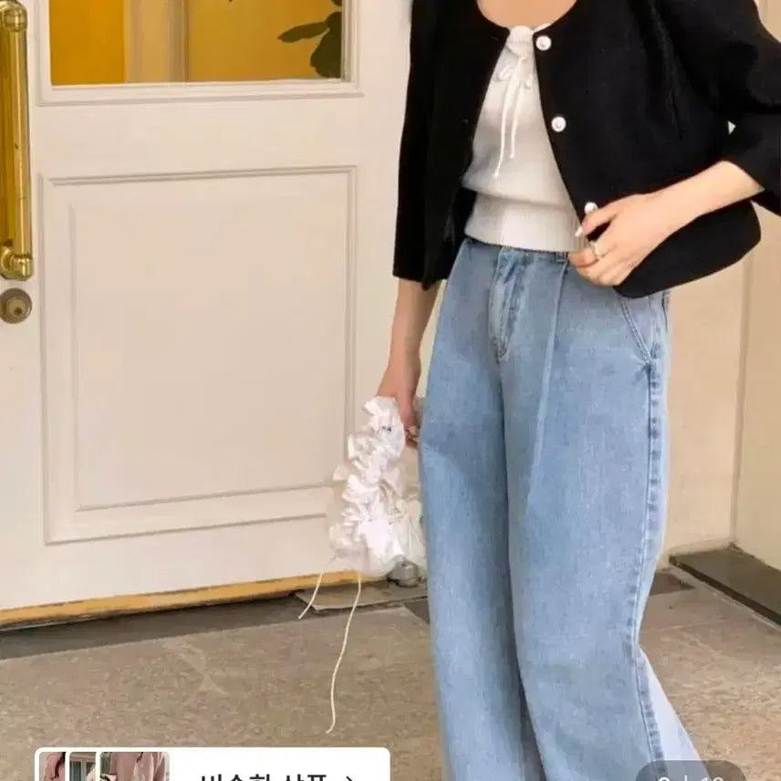 [BUNJANG] Miel Tweed Jacket / 택달린새상품) 미엘 miel 브레스자켓 블랙 노카라 7부 숏 트위드