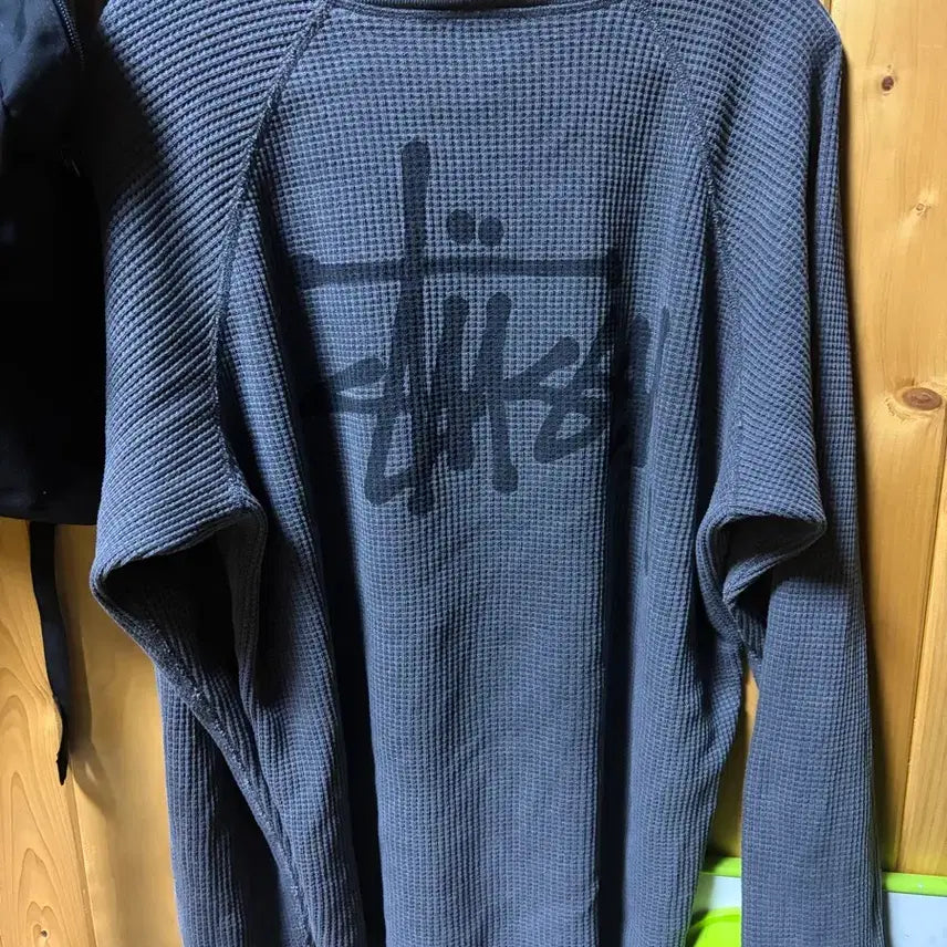 [SOLD OUT] 스투시 래글런 써멀 롱슬리브 크루 워시드 블랙 L