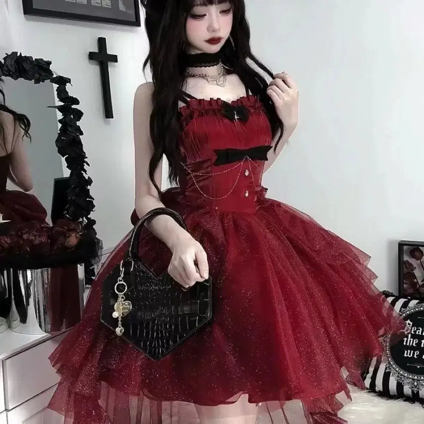 [BUNJANG] Glittering Lolita Trail Dress / 로리타 지뢰계 반짝이 트레일 드레스(5컬러)