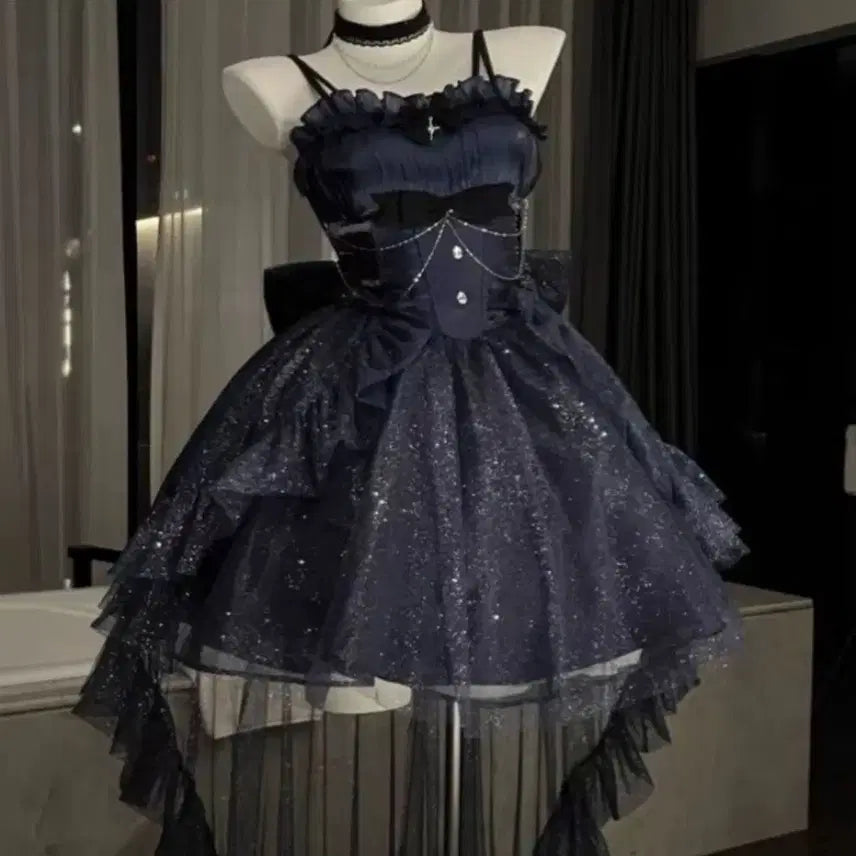 [BUNJANG] Glittering Lolita Trail Dress / 로리타 지뢰계 반짝이 트레일 드레스(5컬러)