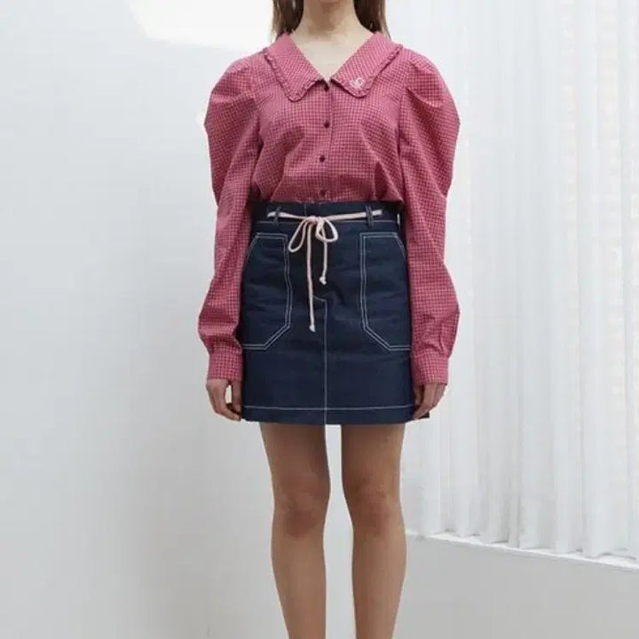 [BUNJANG] Near and Dear Checkered Puff Sleeve Blouse / 니어앤디어 퍼프소매 체크 블라우스55 66