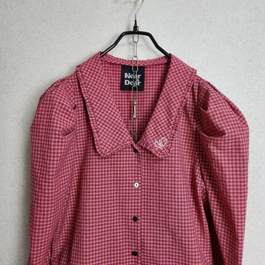 [BUNJANG] Near and Dear Checkered Puff Sleeve Blouse / 니어앤디어 퍼프소매 체크 블라우스55 66