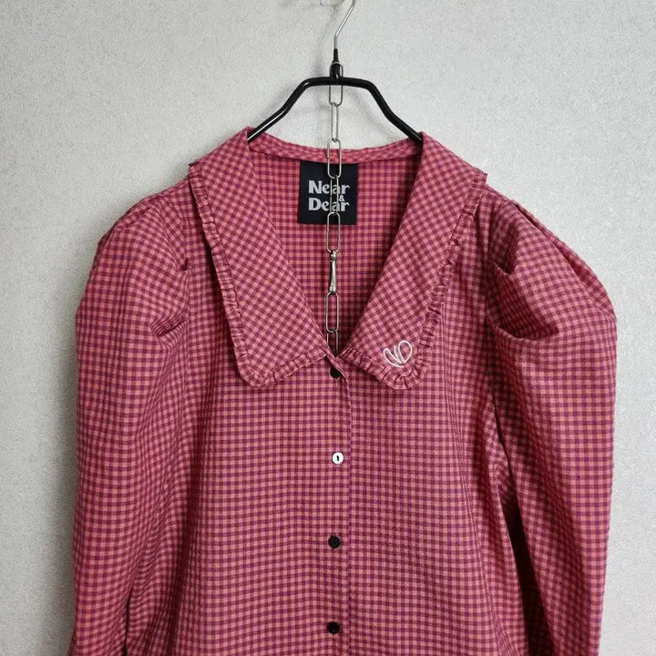 [BUNJANG] Near and Dear Checkered Puff Sleeve Blouse / 니어앤디어 퍼프소매 체크 블라우스55 66
