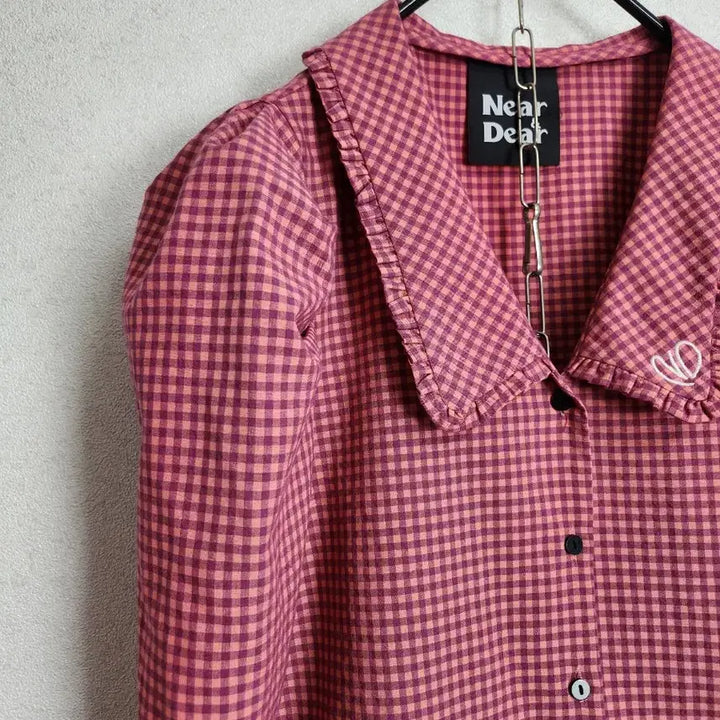 [BUNJANG] Near and Dear Checkered Puff Sleeve Blouse / 니어앤디어 퍼프소매 체크 블라우스55 66