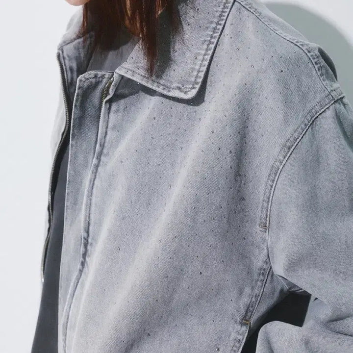 [SOLD OUT] 새상품)한섬 LATT 드로우스트링 스터드 데님 집업 자켓